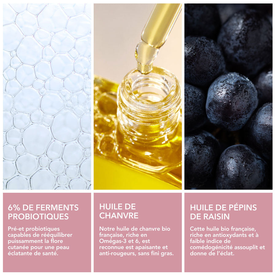 Huile visage ferments probiotiques apaisante