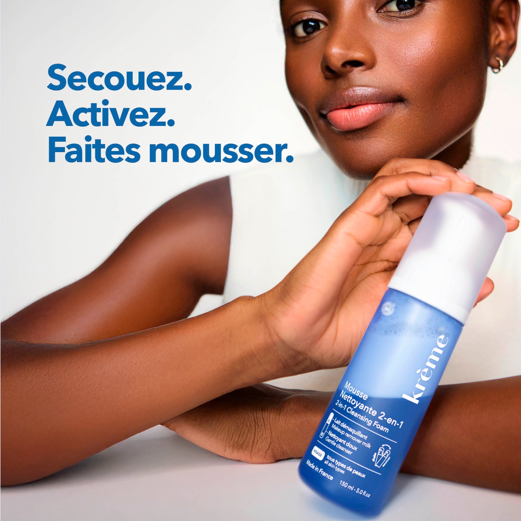 Mousse secouez activez faites mousser